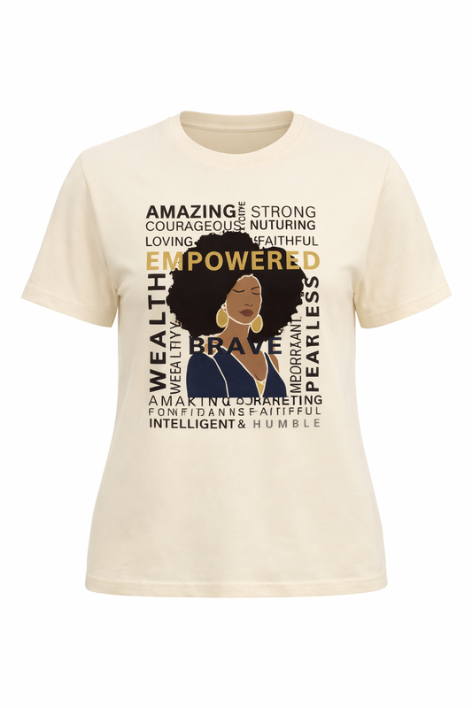 Empower yourself with our women's beige t-shirt with affirmation text.